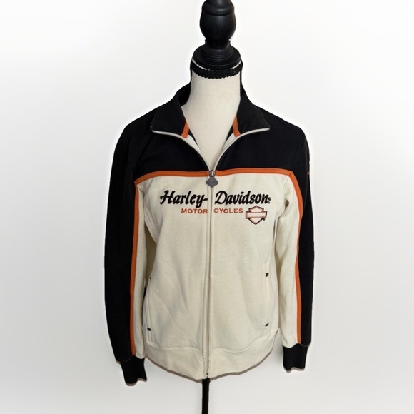 Harley-Davidson Jackets & Blazers - Harley Davidson Moto Jacket Womens Small Cream Black Full Zip Biker